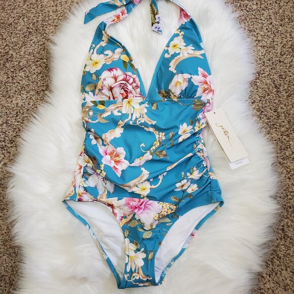 Gottex Turquoise Floral Print One Piece Swimsuit 8 - Picture 4 of 10